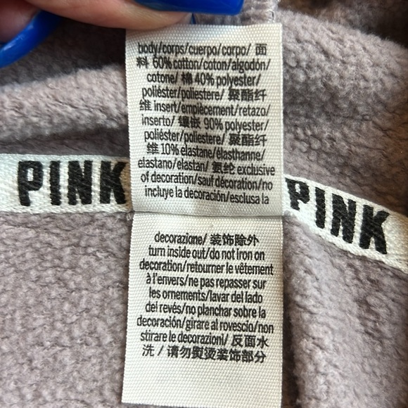 Pink Victorias Secret Hoodie Sweatshirt Purple Burnt Velvet Lace Up Sleeve SZ M - Picture 8 of 10